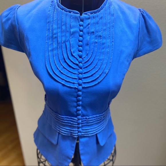 🪻 NWOT BCBG Max Azria Blue Cap Sleeve Button Front Blazer | XS - Picture 4 of 12